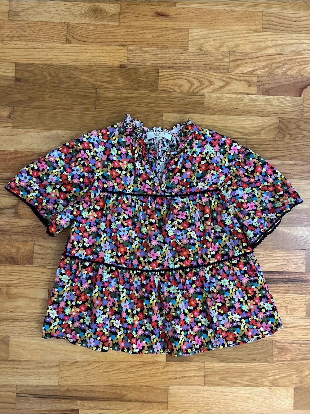 CROSBY Floral Tiered Short-Sleeve Blouse - Multicolor